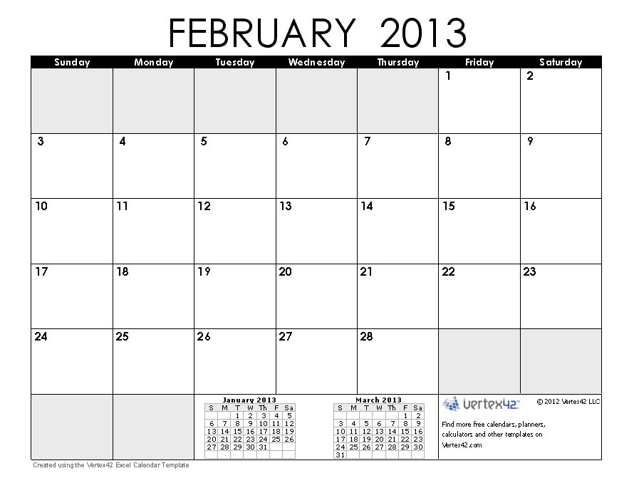 Calendarios de febrero del 2013 para imprimir Mil Recursos