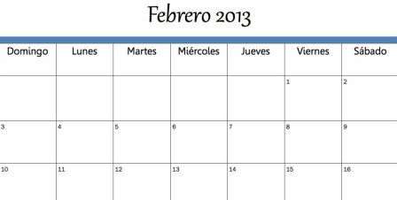 Calendarios de febrero del 2013