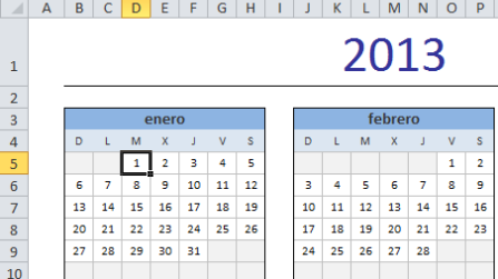 Calendario 2013 en Excel